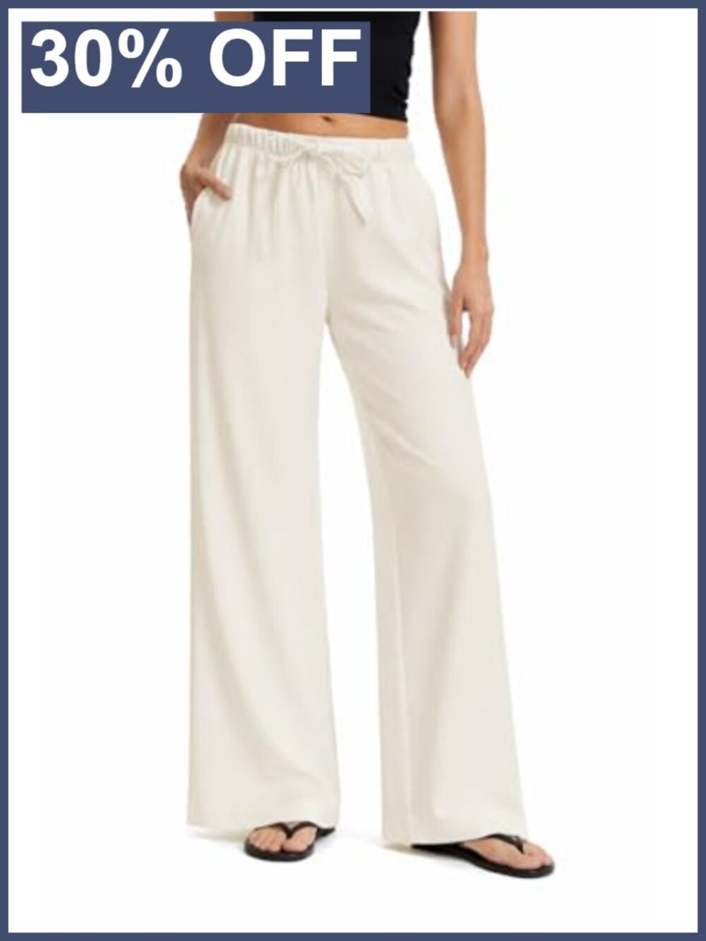 Wide Leg Crepe Pants Wrinkle Resistant High Rise Pull On With Pockets
